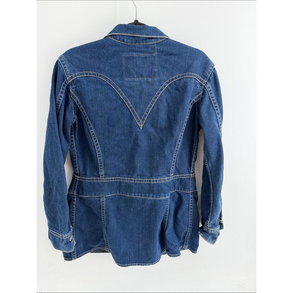 Levi’s Type 1 Iconic Y2K western yoke long line denim jean jacket sz L Long - Picture 8 of 8